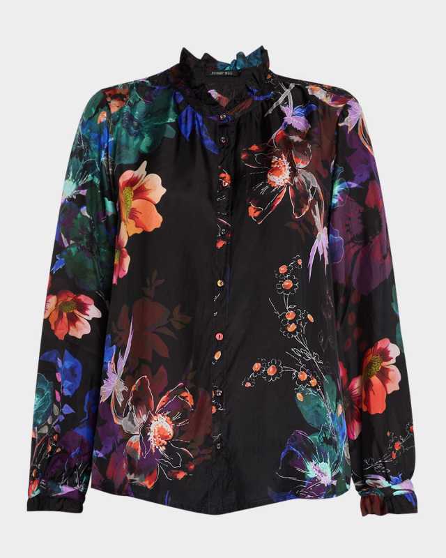 Midnight Jolene Floral-Print Silk Blous